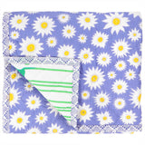 Reverse of the lily lotus baby quilt features a pretty floral lily flower pattern hand screen printed in light purple and yellow.