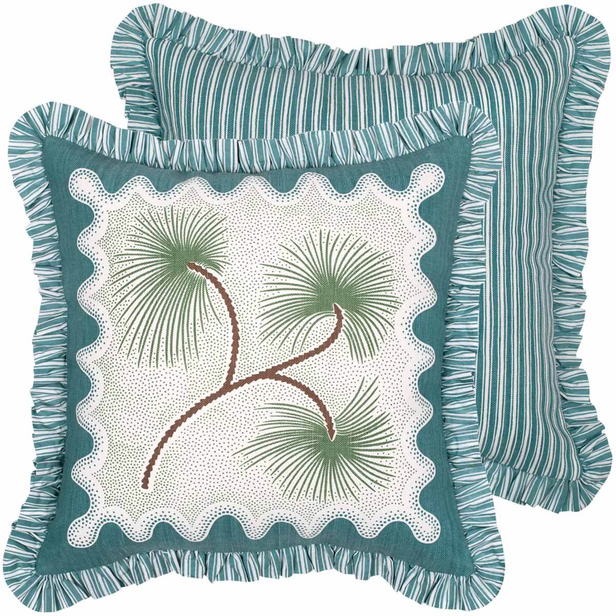 Pine Ruffle Cushion Cover Blue Striped Frill Pillow Safomasi