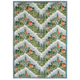 The Mountain Zig Zag baby quilt handprinted with a large landscape inspired by alpine life in the Himalayas.