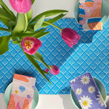 Blue Solid Fish Scale Table Runner
