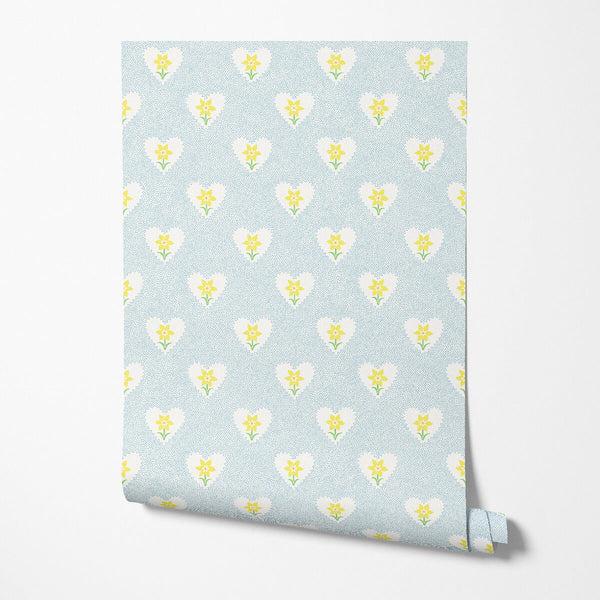 Daffodil Hearts Wallpaper - Sky Blue