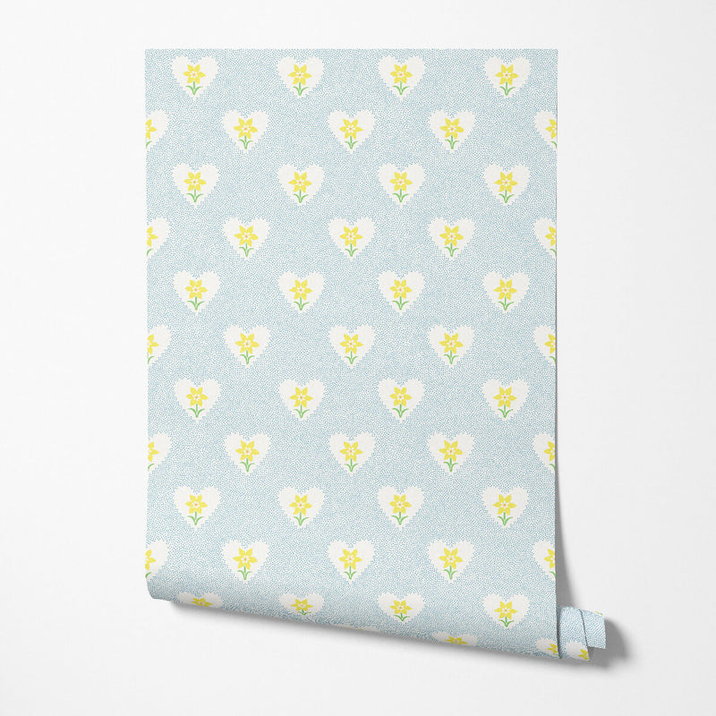 Daffodil Hearts Wallpaper - Sky Blue