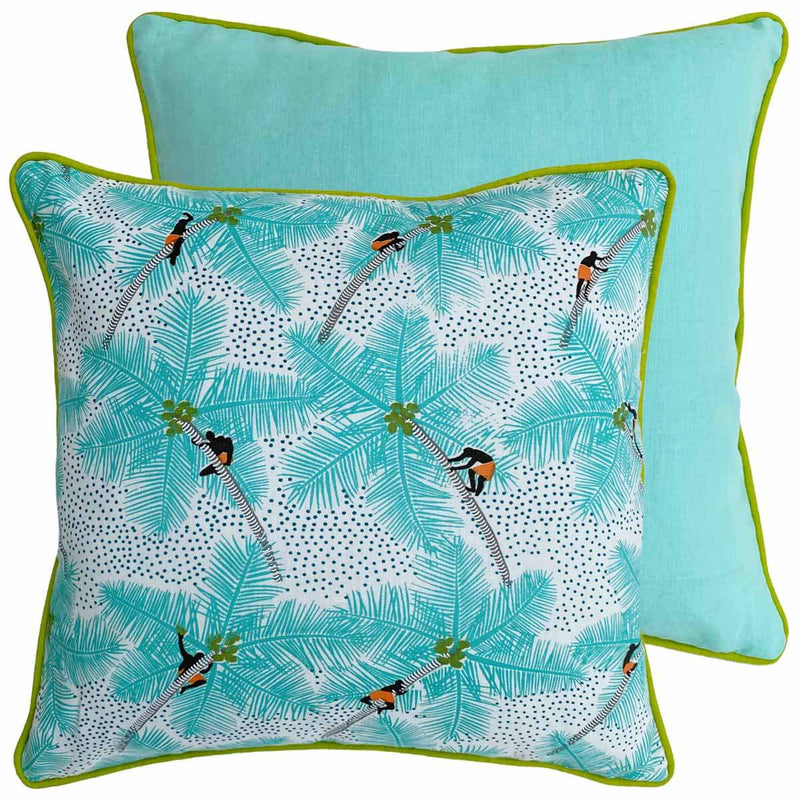 Aqua Coconut Palm Pickers Cushion Cover - Sample