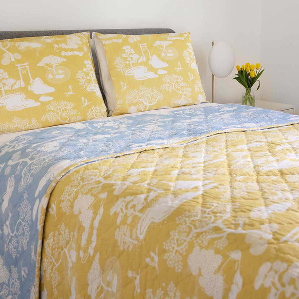 Blue and Yellow Zen Onsen Garden Pillowcase