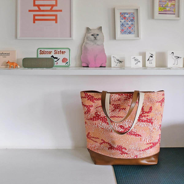 Orange Big Cat Camo Canvas & Leather Tote Bag