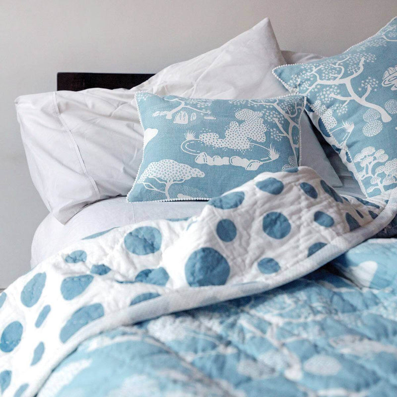 Dusty Blue Zen Onsen Garden Cushion Cover - Seconds