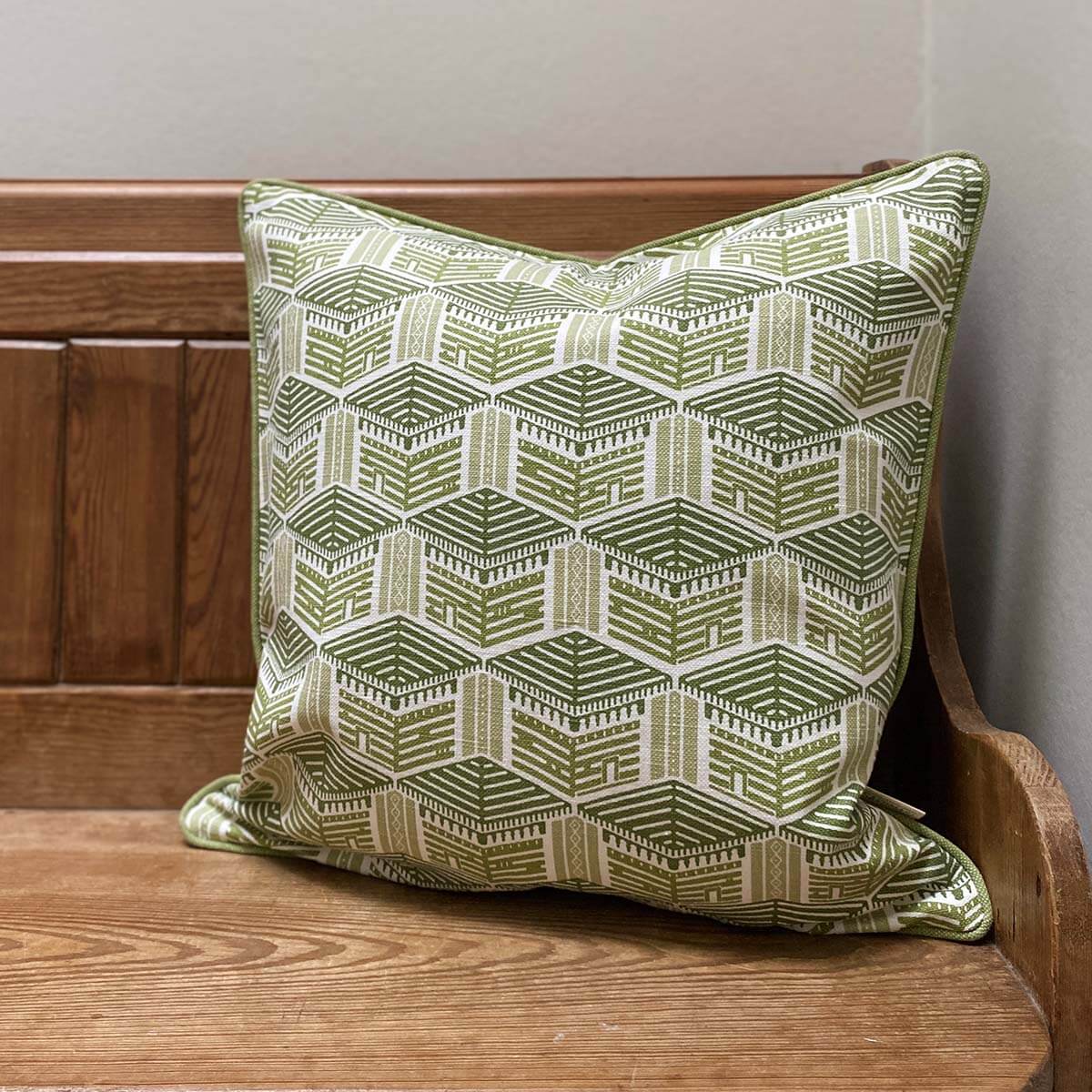 Green Kullu House Cushion Cover Geometric Green Tonal Pillow